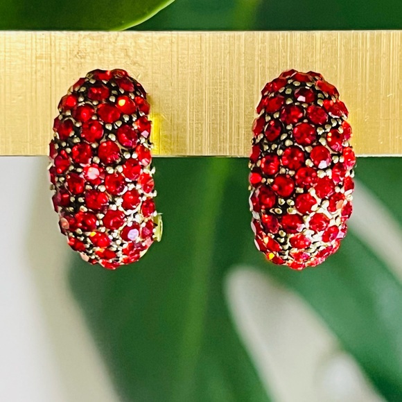 Heidi Daus 🆕 Siam Red “Hugs” Crystals earrings omega for pierced ears - Picture 1 of 8